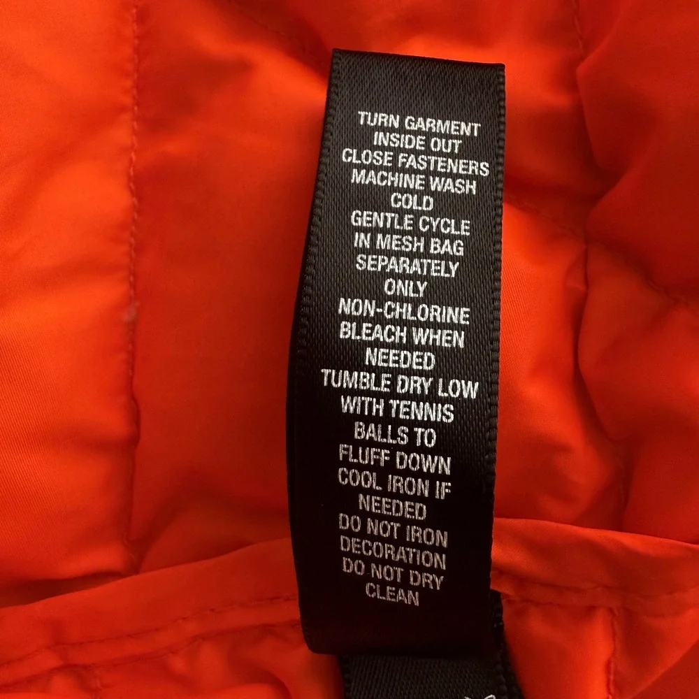 RLX Ralph Lauren Mens Orange Down Puffer Jacket Size S Full Zip Quilted 41381‎